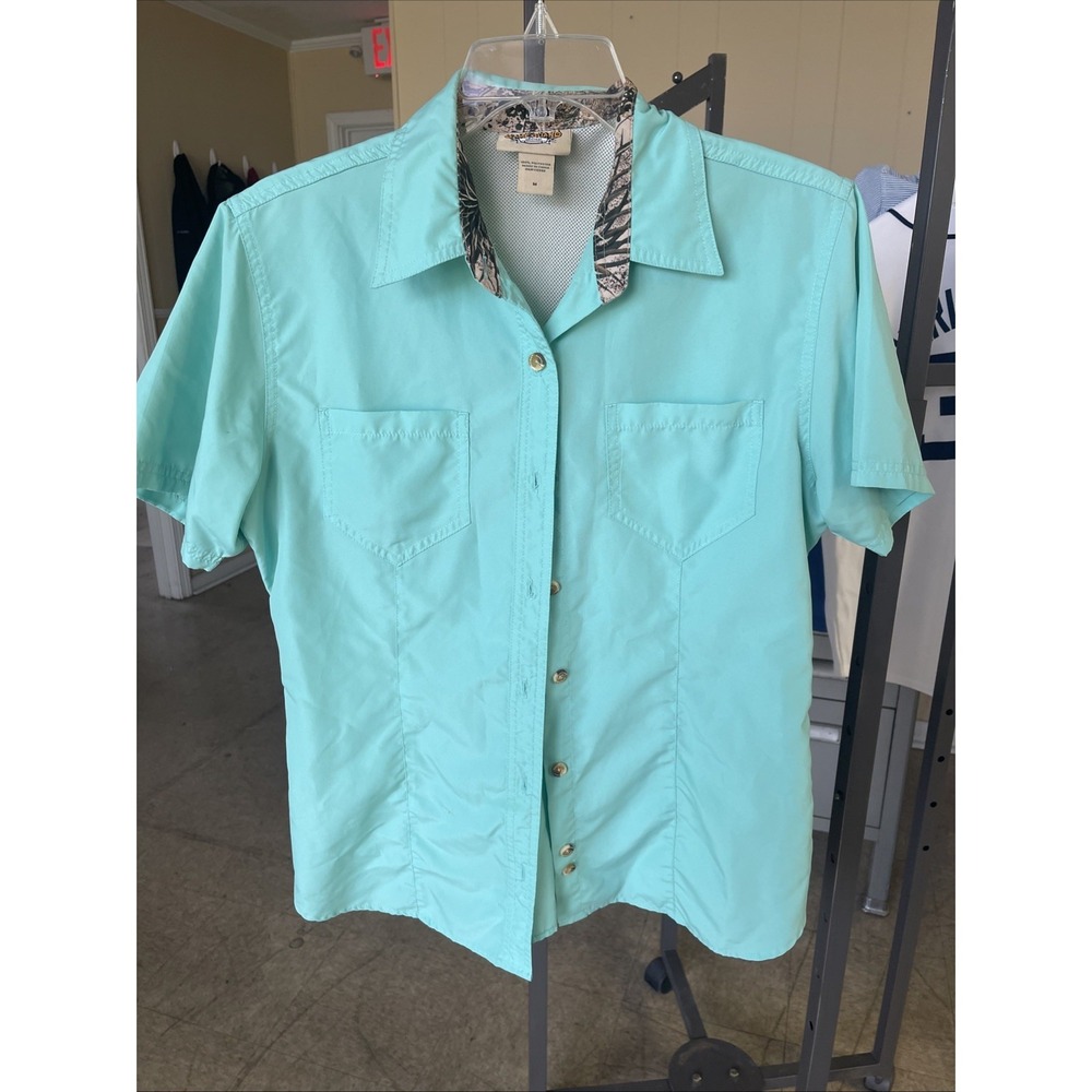 Game Guard GG Shirt Boys M Teal Short Sleeve Button Up Outdoor